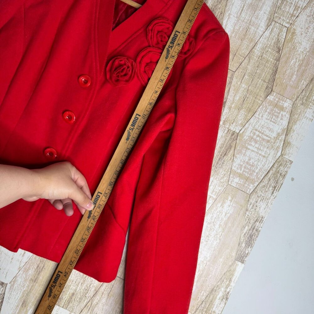 Spense Blazer Suit Coat Pleated RUFFLE Floral ROSETTE RED Felt Jacket Size L - Picture 6 of 8